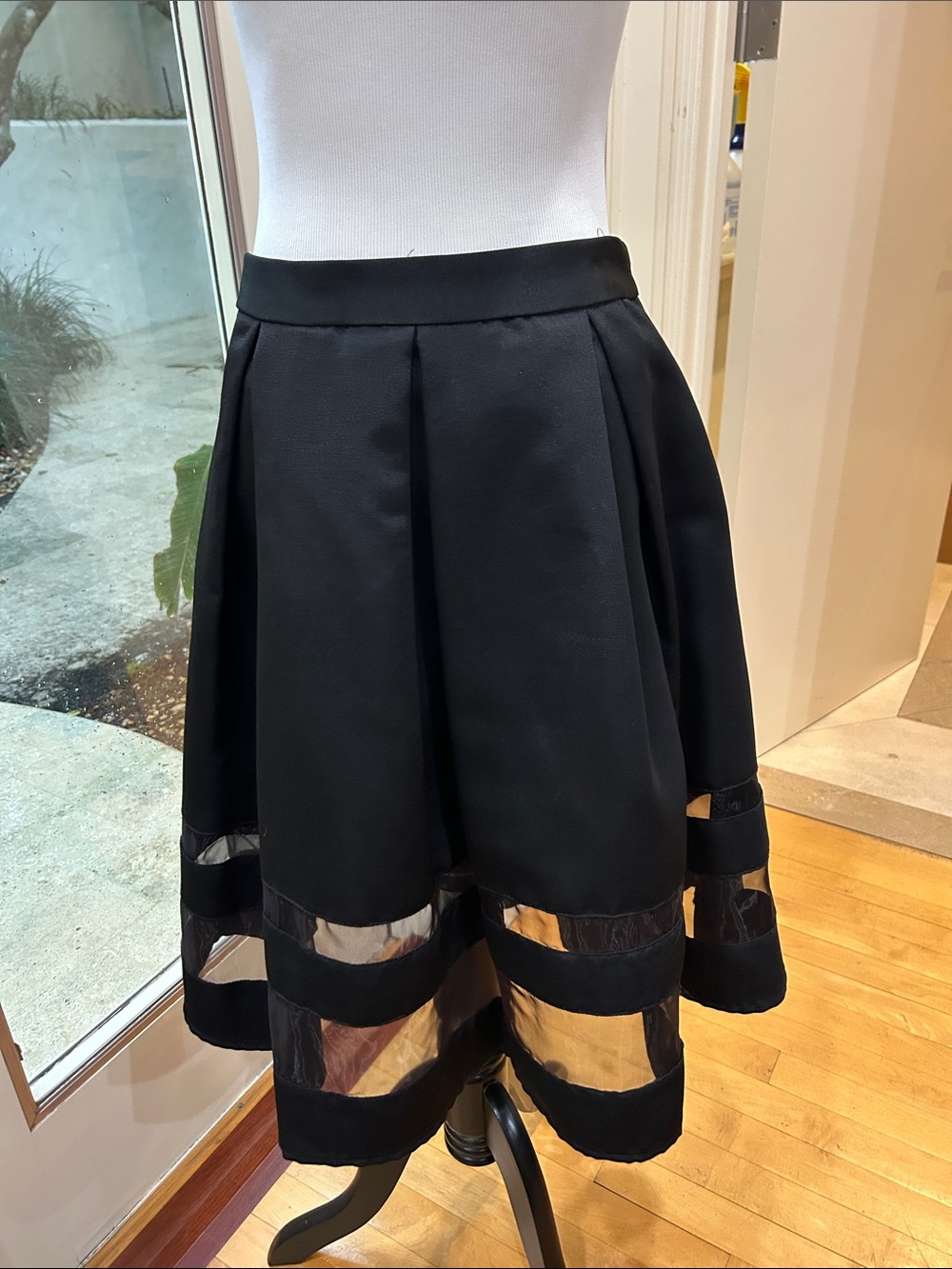 Express Black Circle Skirt with Sheer Panel Accents